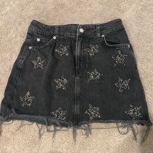 Topshop black denim embellished star skirt